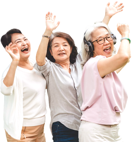 A bunch of elderly women dancing