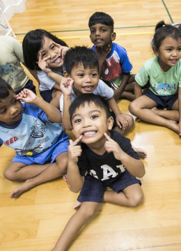 A group of children smiling