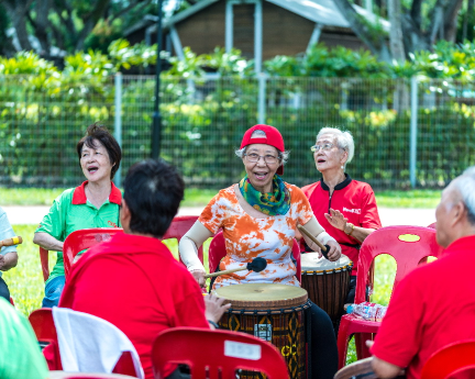 Elderly people playing instruments