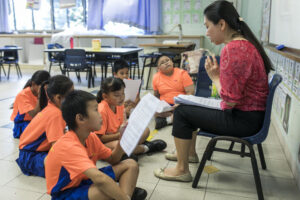 a person teaching a group of children