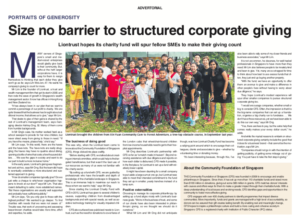 A newspaper article showcasing how size is not a hindrance to structured corporate giving. Exploring corporate philanthropy regardless of company scale.