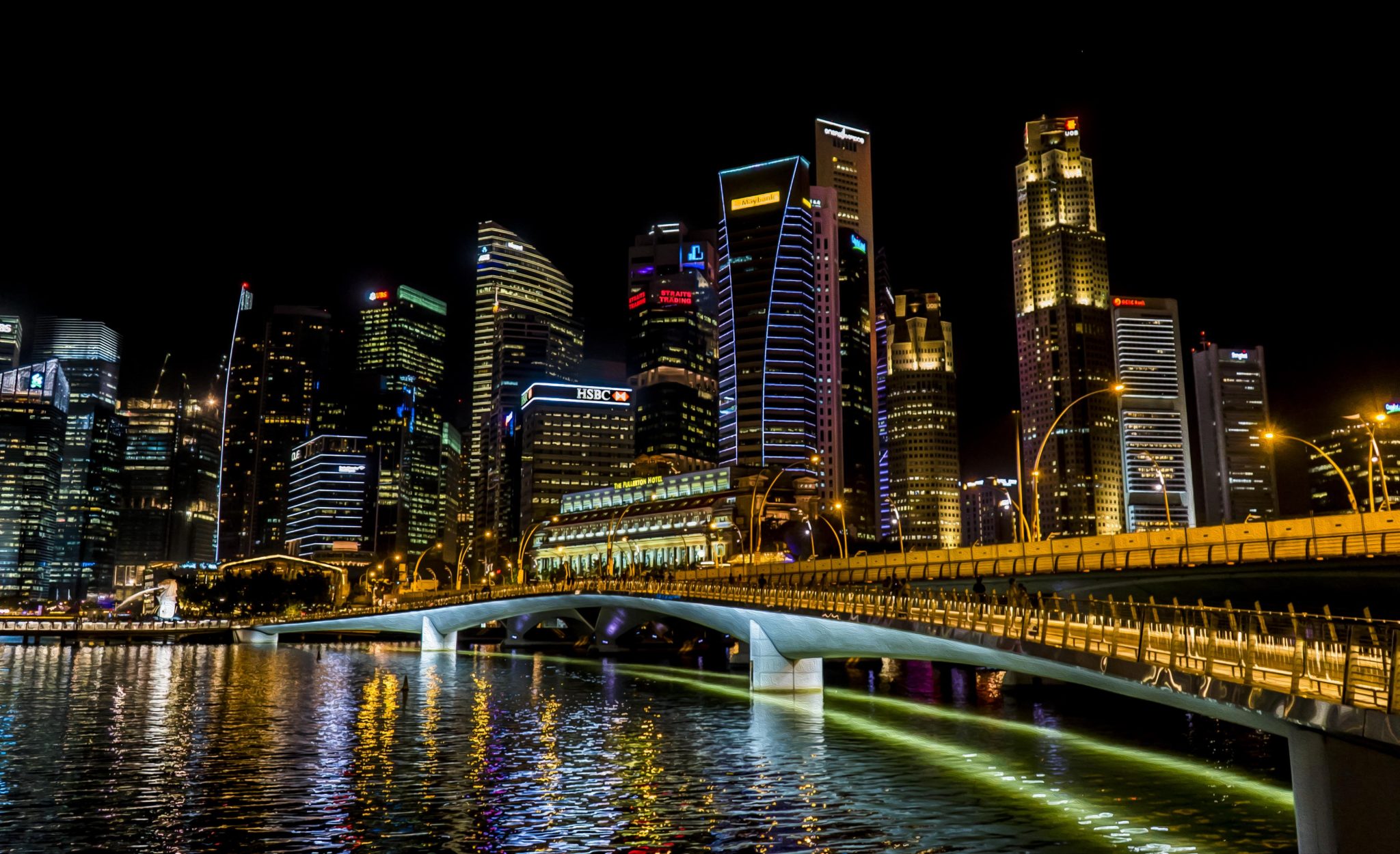 landscape of singapore at night